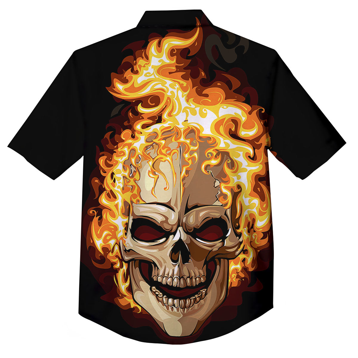 Skull Fire Print Button Up Shirt-grizzshop