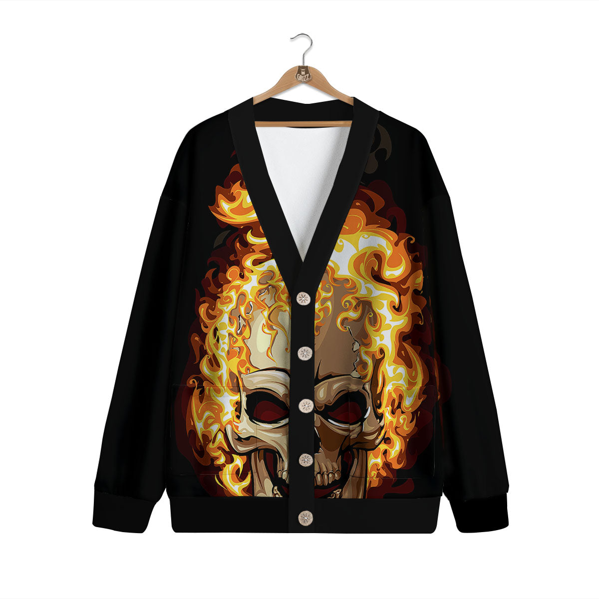 Skull Fire Print Cardigan-grizzshop