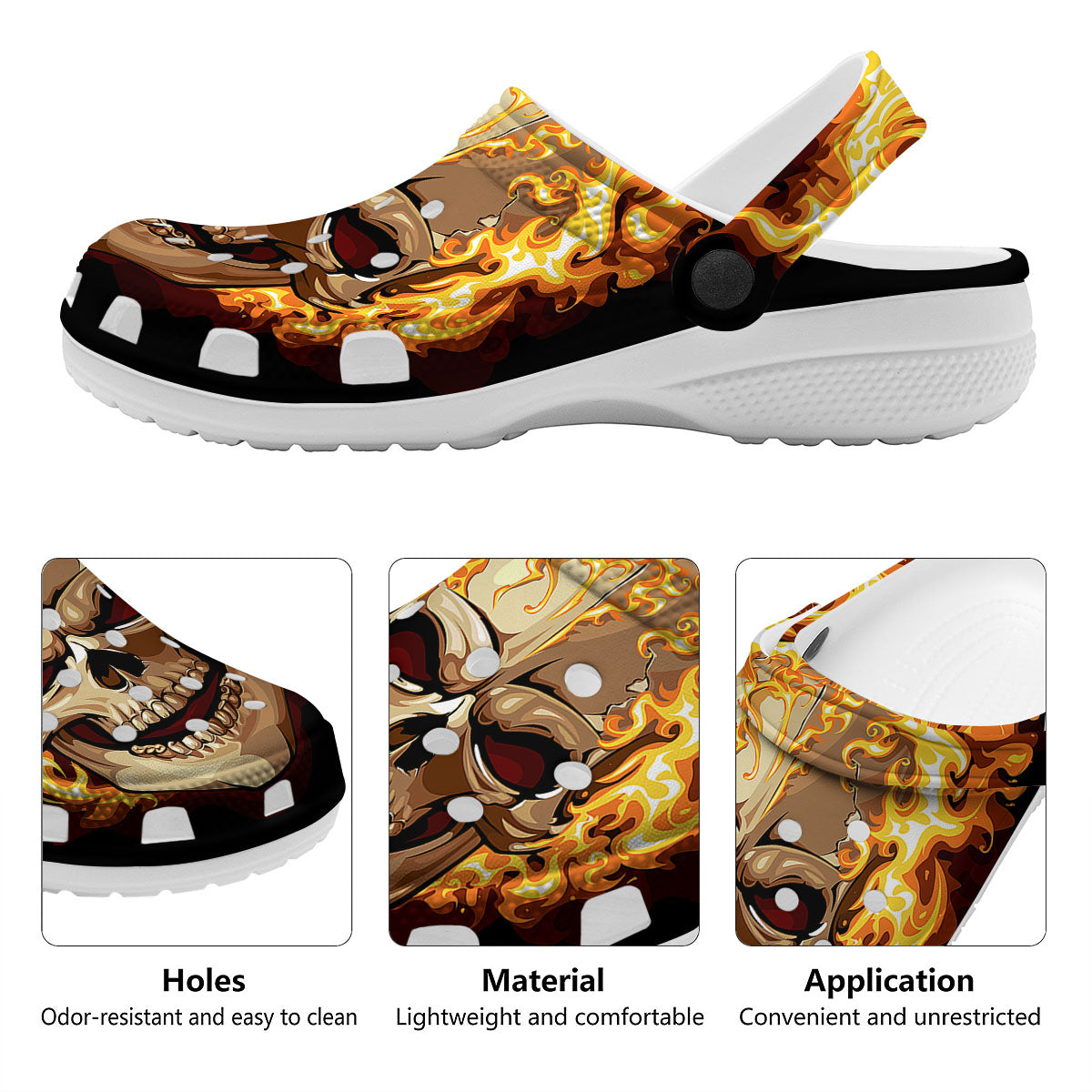 Skull Fire Print Clog-grizzshop