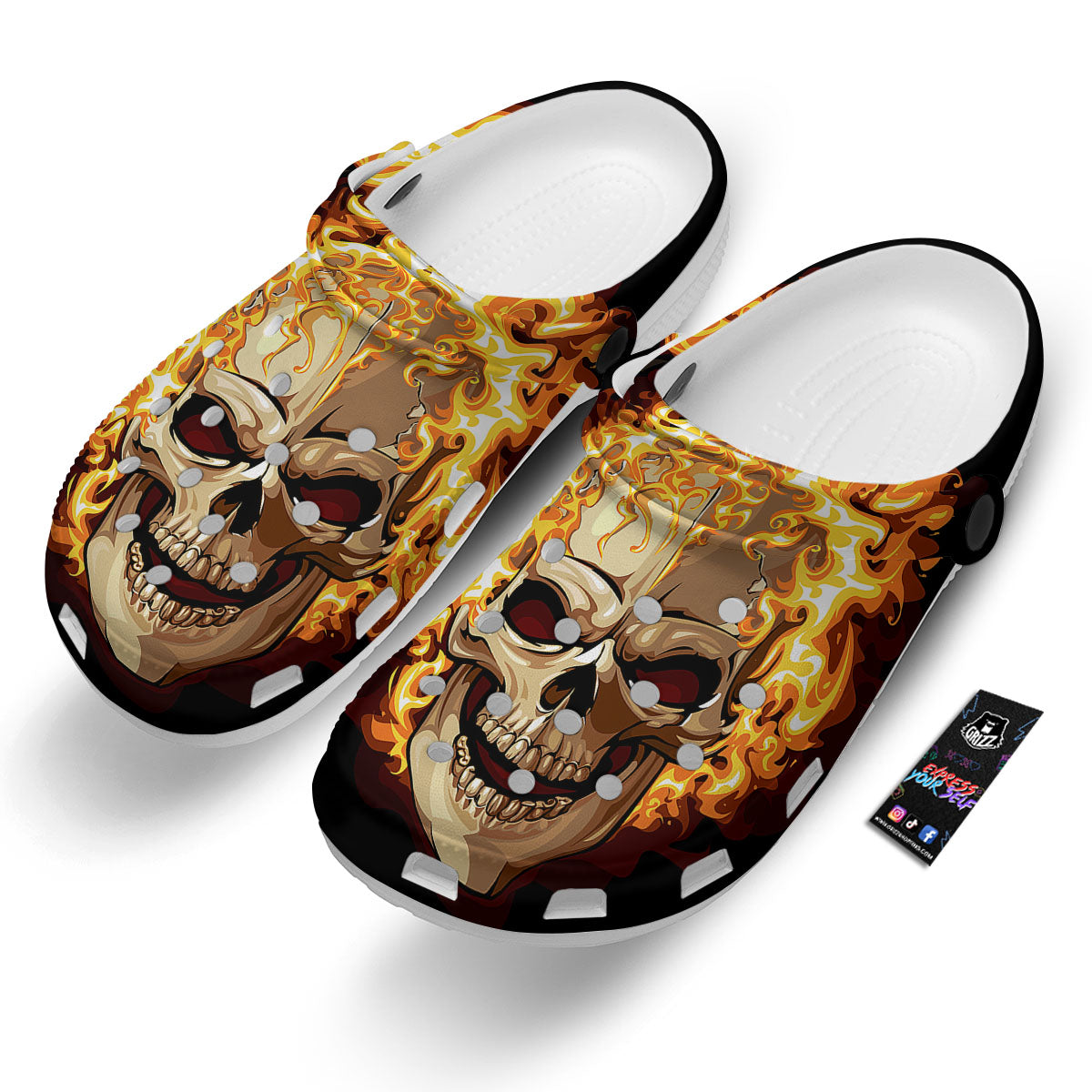 Skull Fire Print Clog-grizzshop