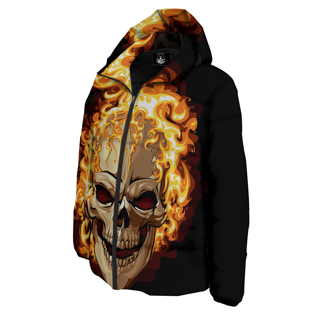 Skull Fire Print Down Jacket-grizzshop