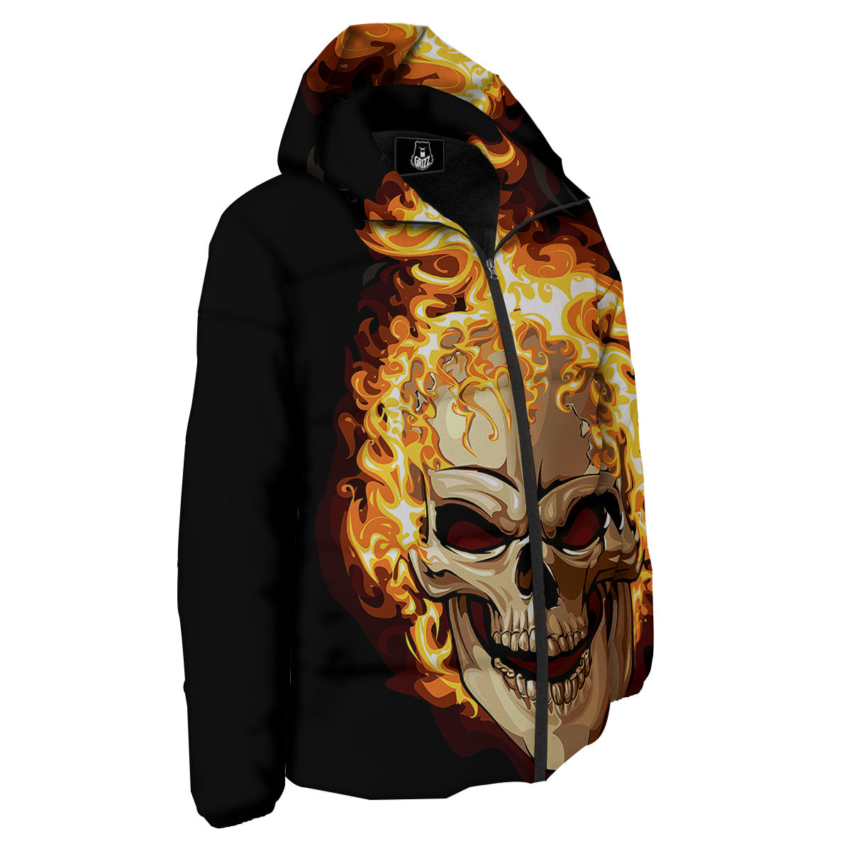 Skull Fire Print Down Jacket-grizzshop