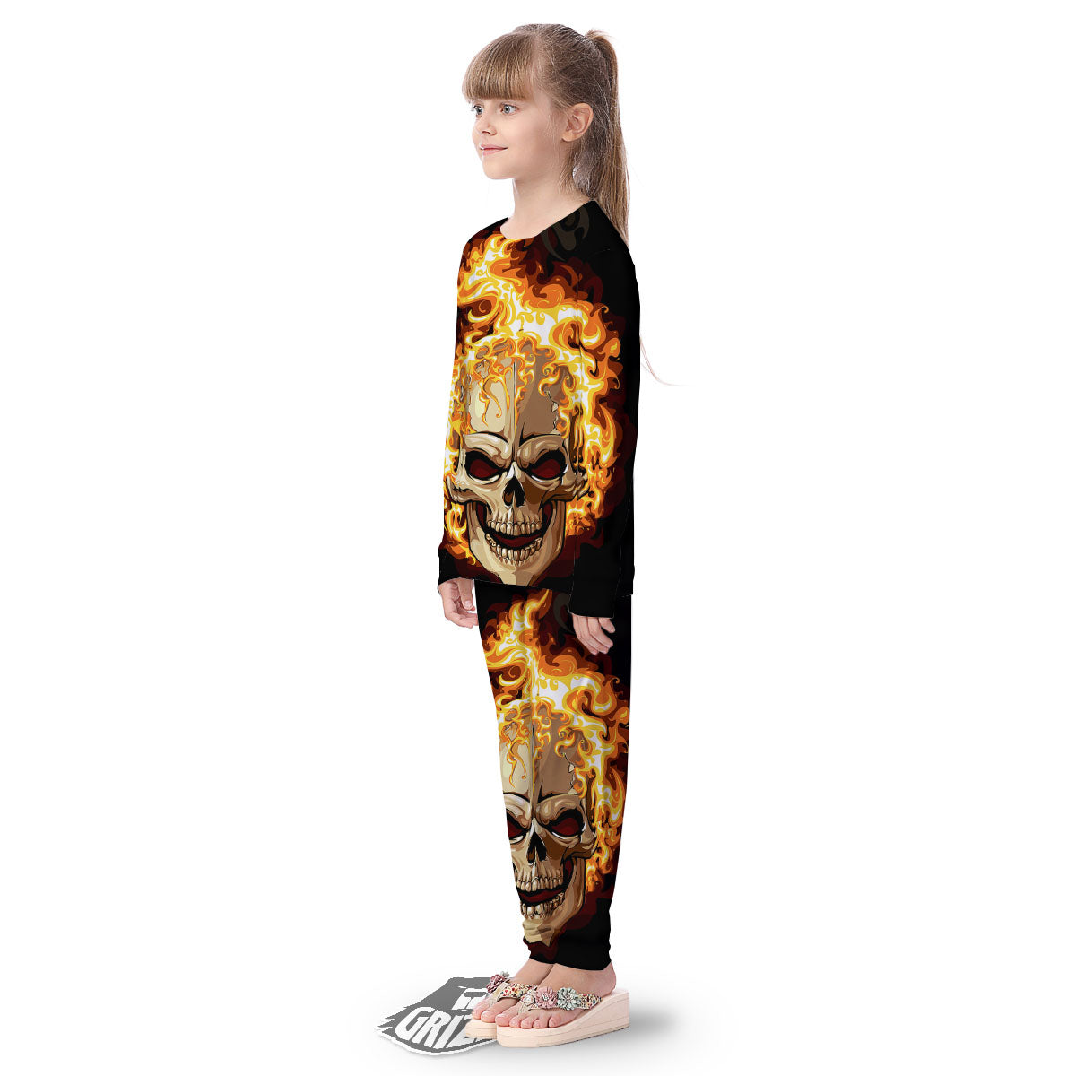 Skull Fire Print Kid's Pajamas-grizzshop