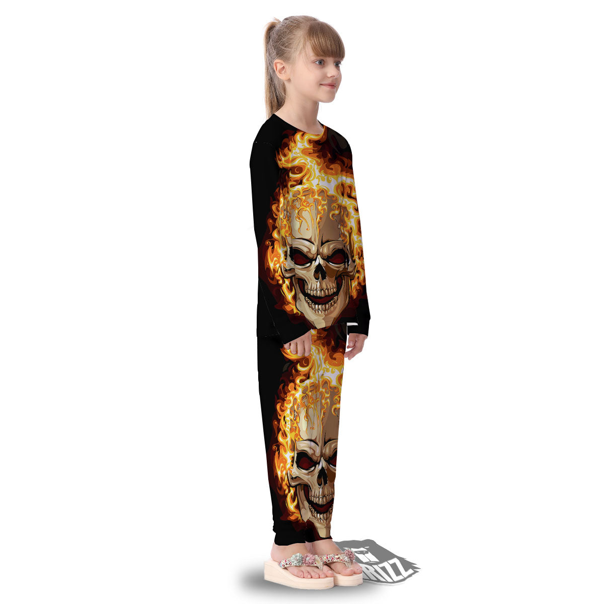 Skull Fire Print Kid's Pajamas-grizzshop