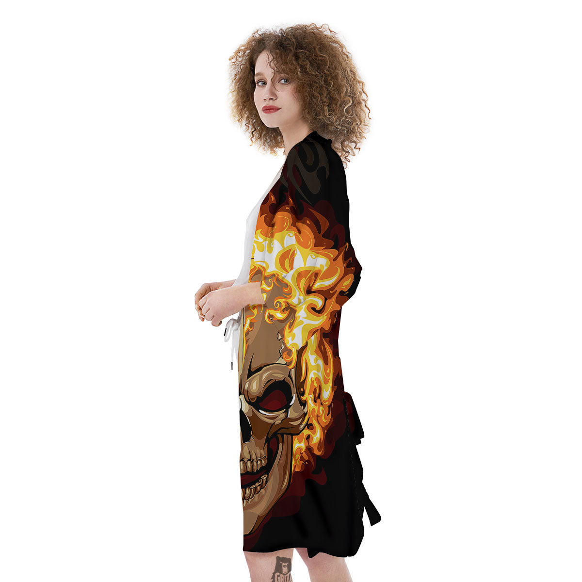 Skull Fire Print Kimono-grizzshop