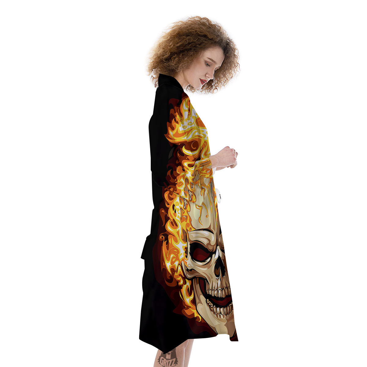 Skull Fire Print Kimono-grizzshop