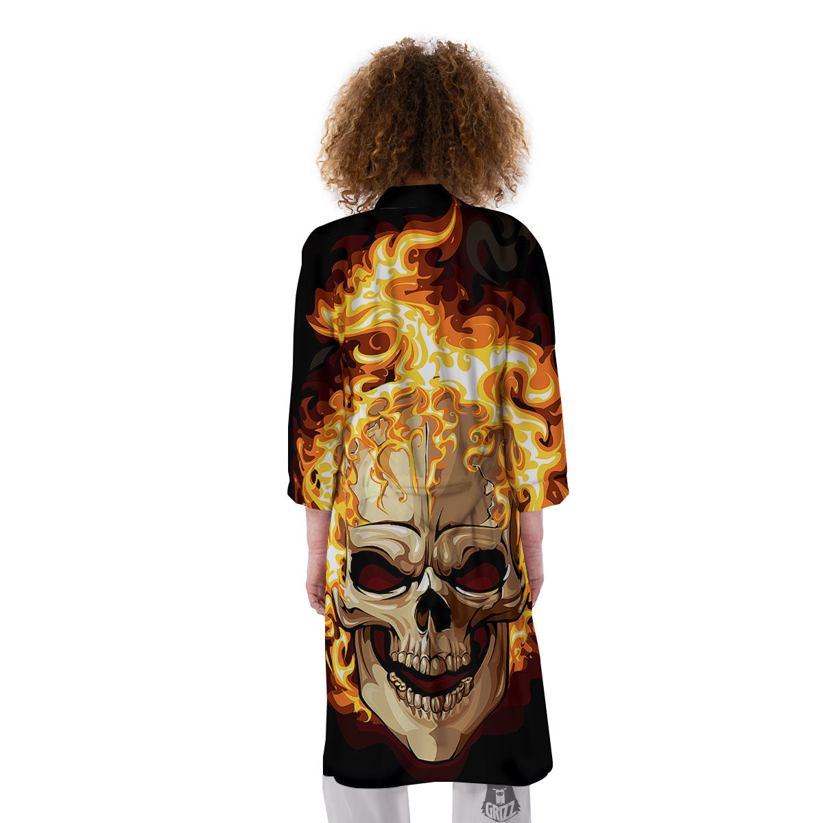 Skull Fire Print Kimono-grizzshop