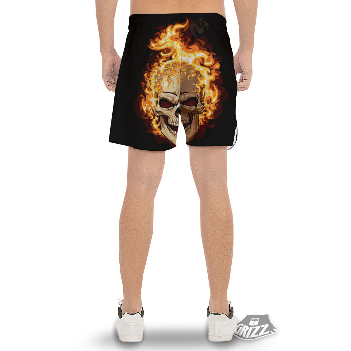 Skull Fire Print Men's Gym Shorts-grizzshop