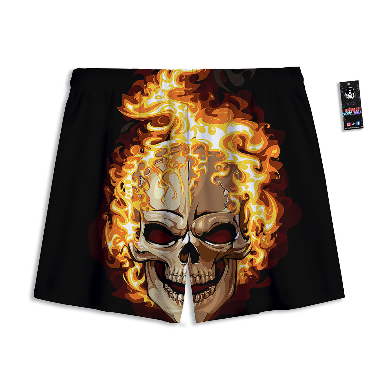 Skull Fire Print Mesh Shorts