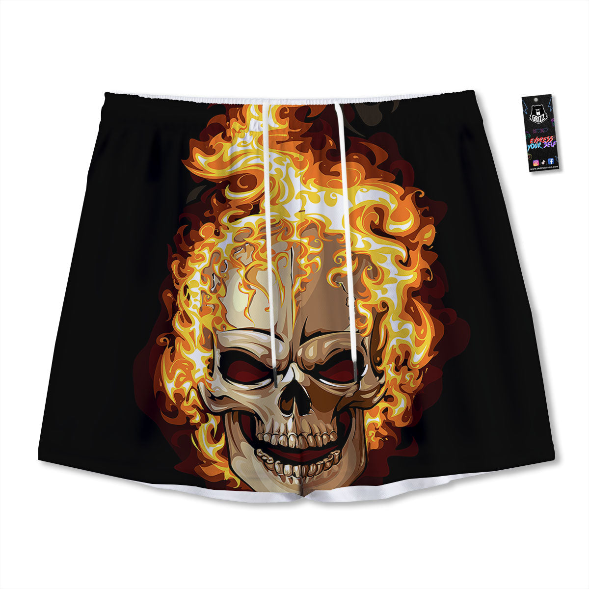Skull Fire Print Mesh Shorts