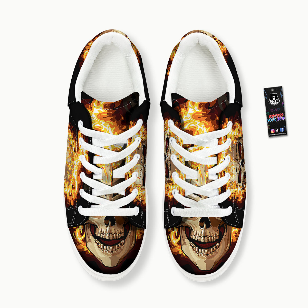 Skull Fire Print Platform Shoes-grizzshop