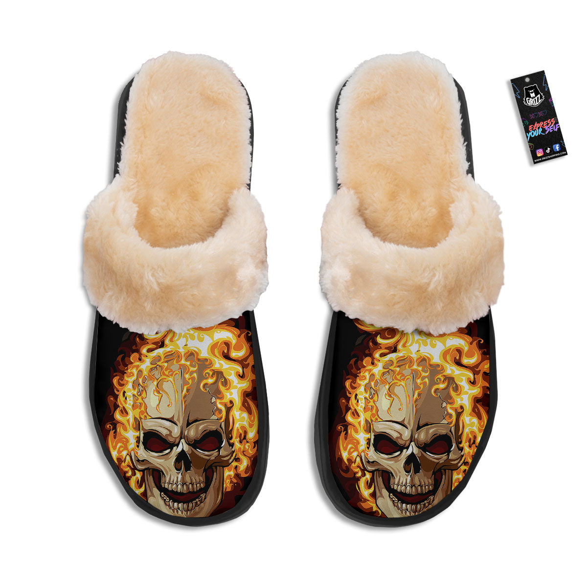 Skull Fire Print Slippers-grizzshop