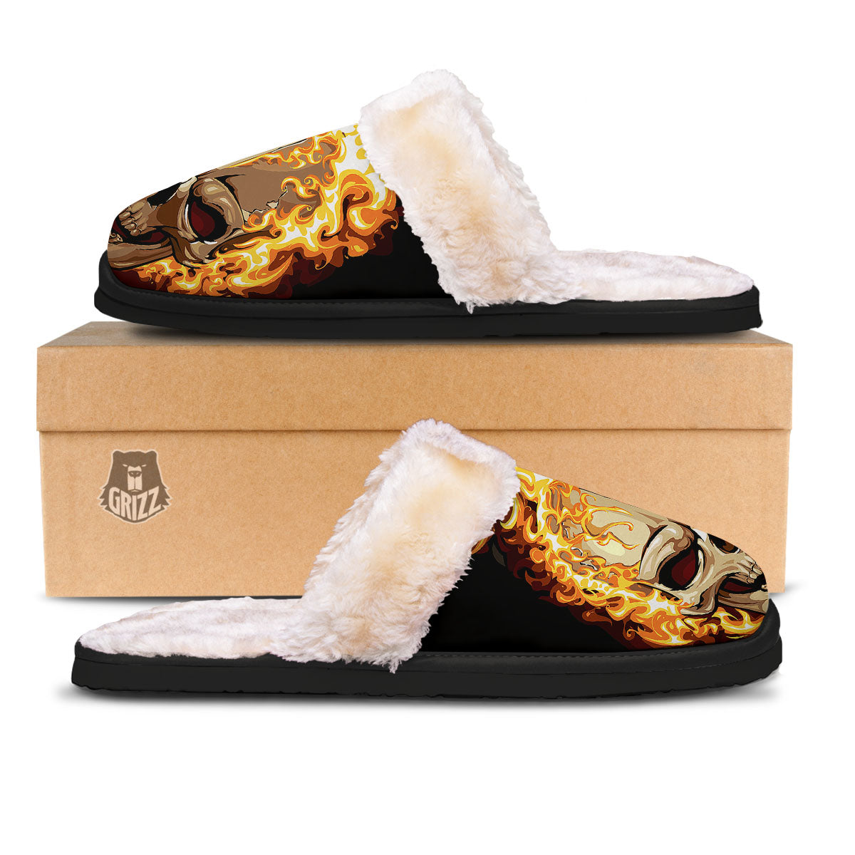 Skull Fire Print Slippers-grizzshop