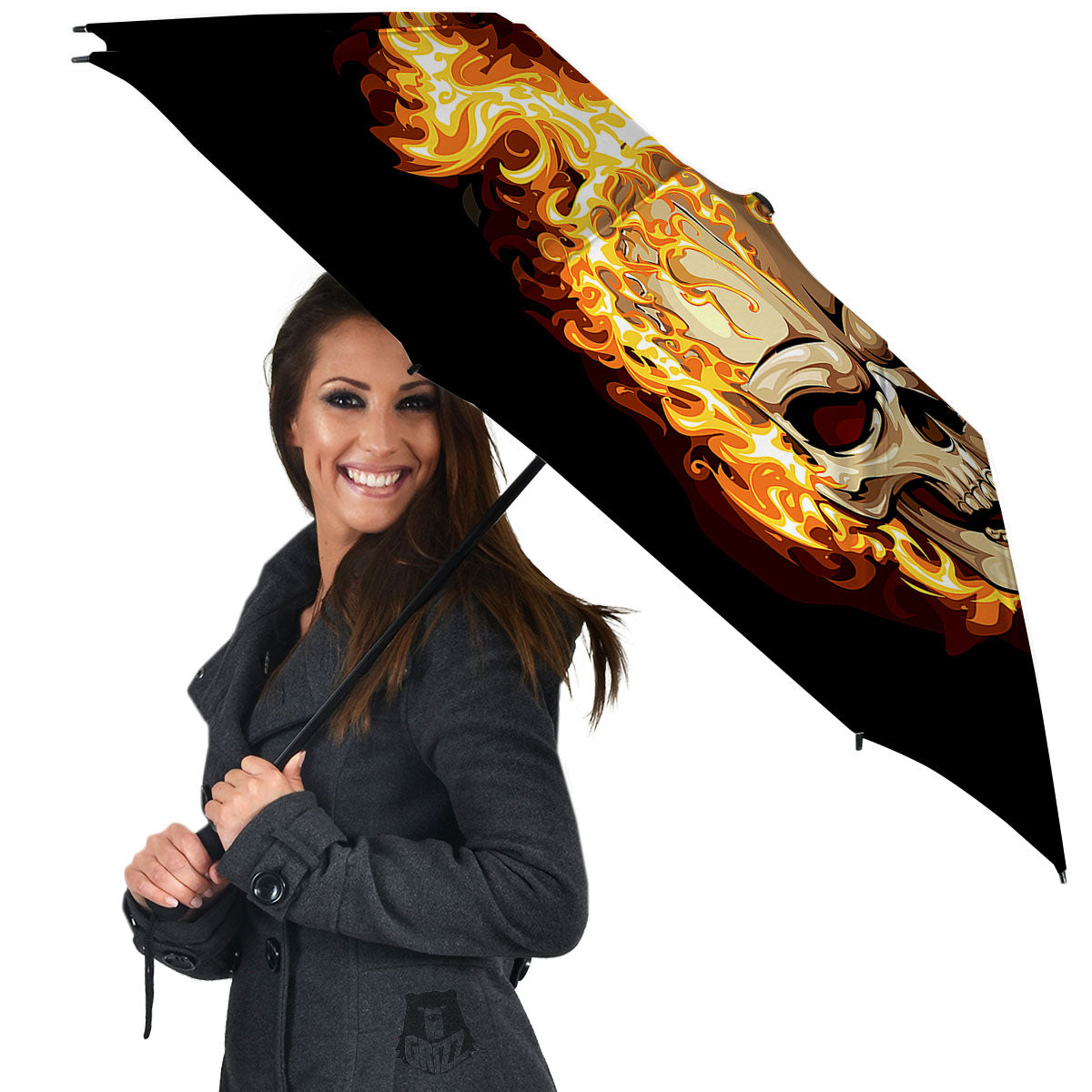 Skull Fire Print Umbrella-grizzshop