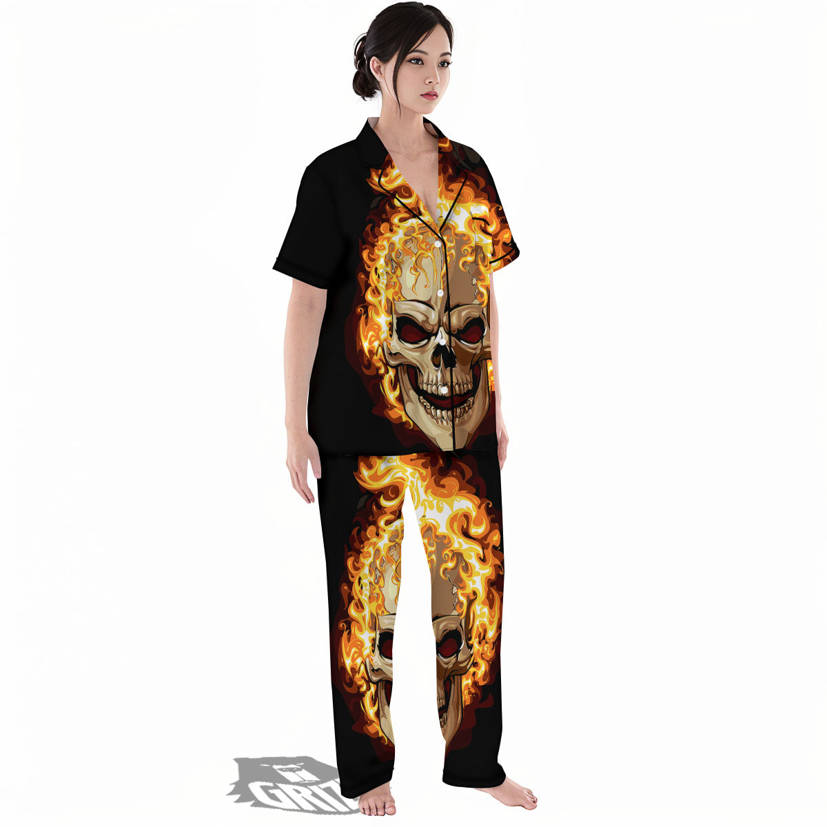 Skull Fire Print Women's Pajamas Set-grizzshop
