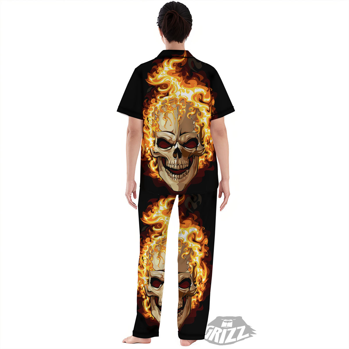 Skull Fire Print Women's Pajamas Set-grizzshop