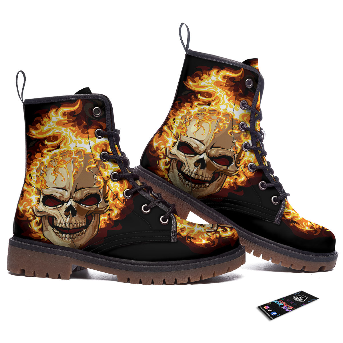 Skull Fire Print Work Boots-grizzshop