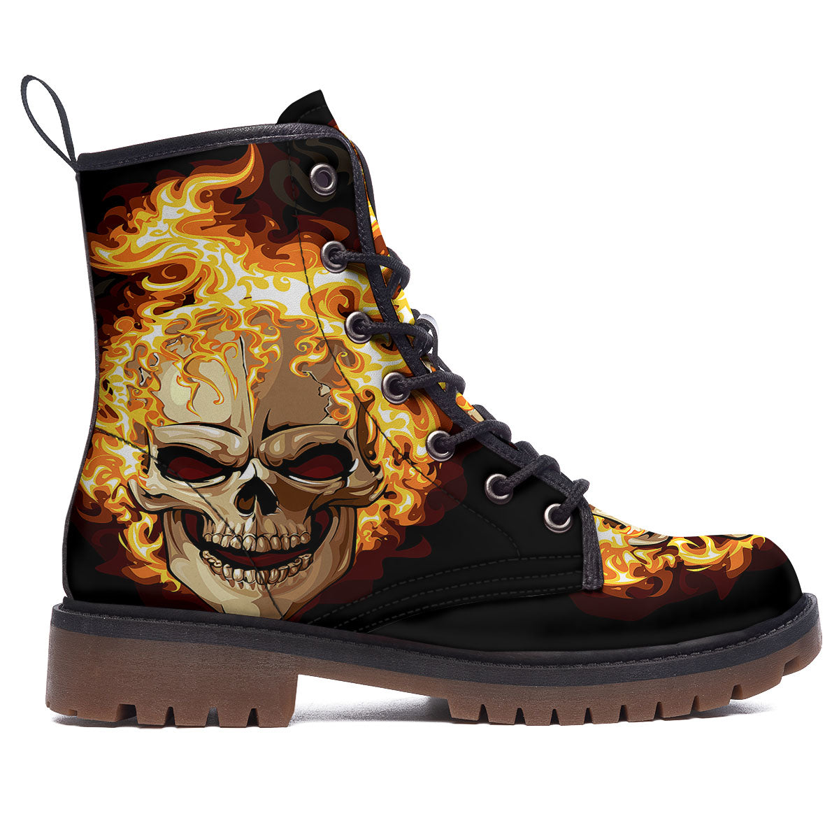 Skull Fire Print Work Boots-grizzshop