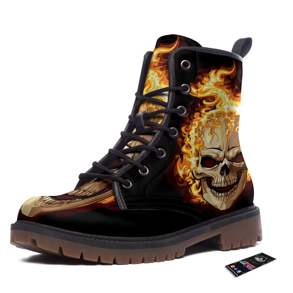 Skull Fire Print Work Boots-grizzshop
