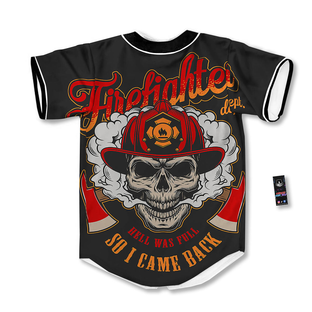 Skull Firefighter Department Print Baseball Jersey-grizzshop