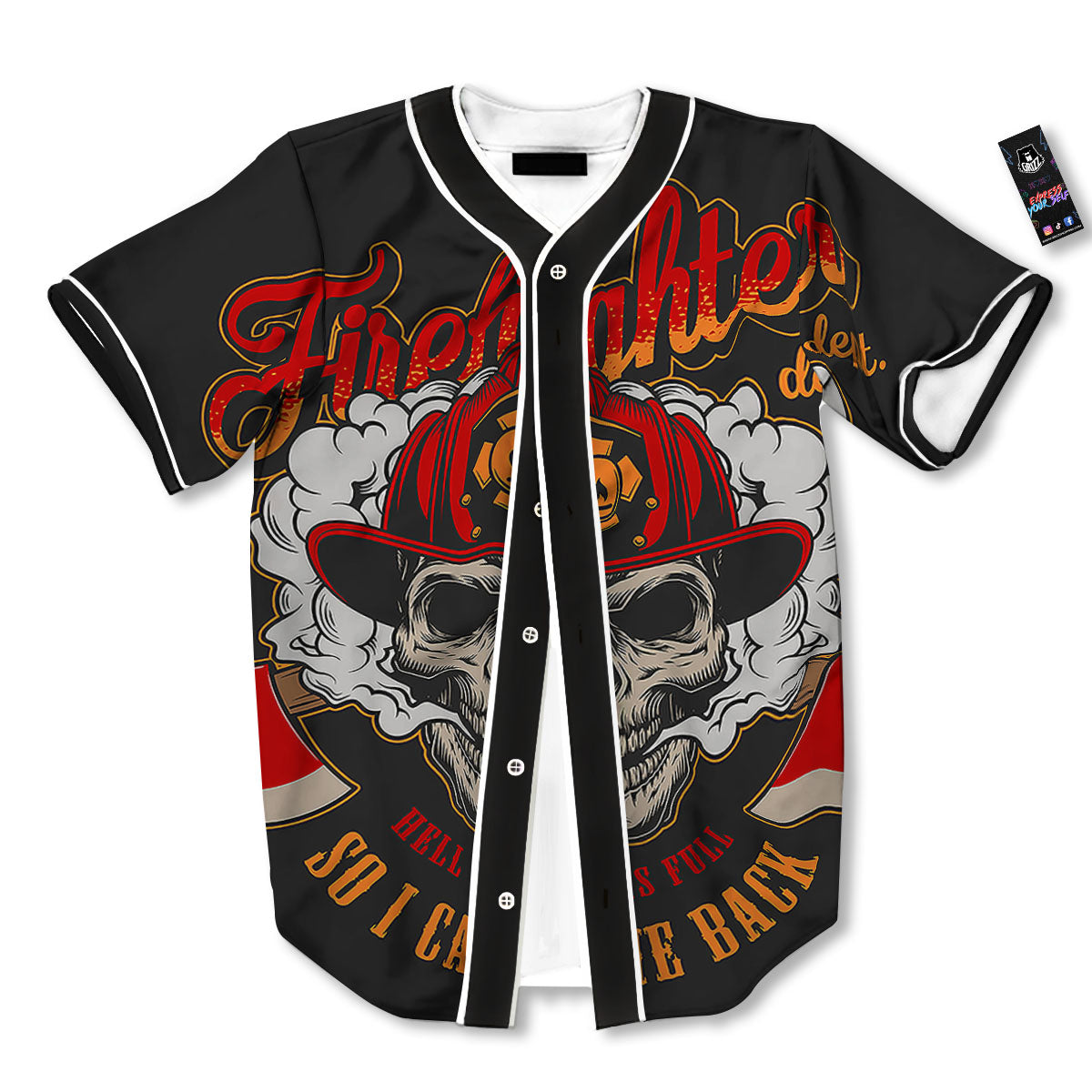 Skull Firefighter Department Print Baseball Jersey-grizzshop
