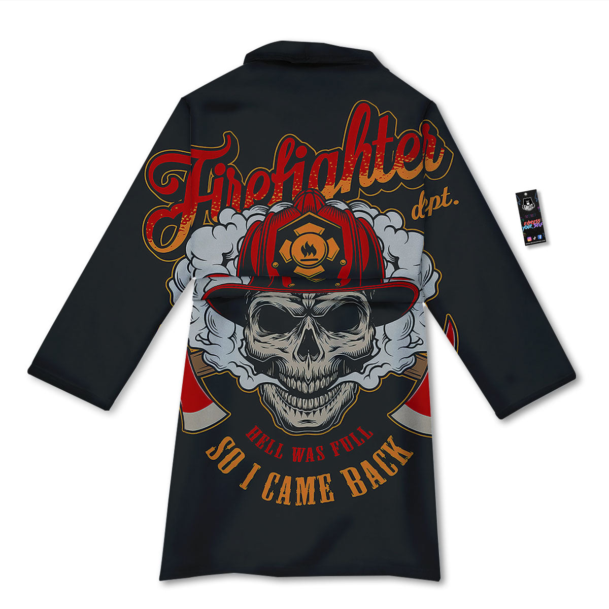 Skull Firefighter Department Print Bathrobe-grizzshop