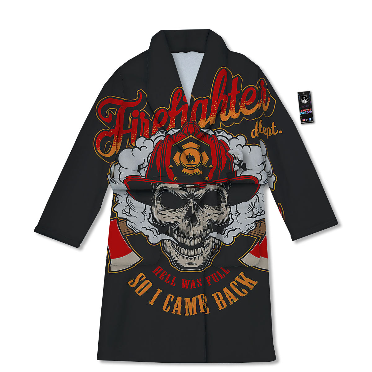 Skull Firefighter Department Print Bathrobe-grizzshop