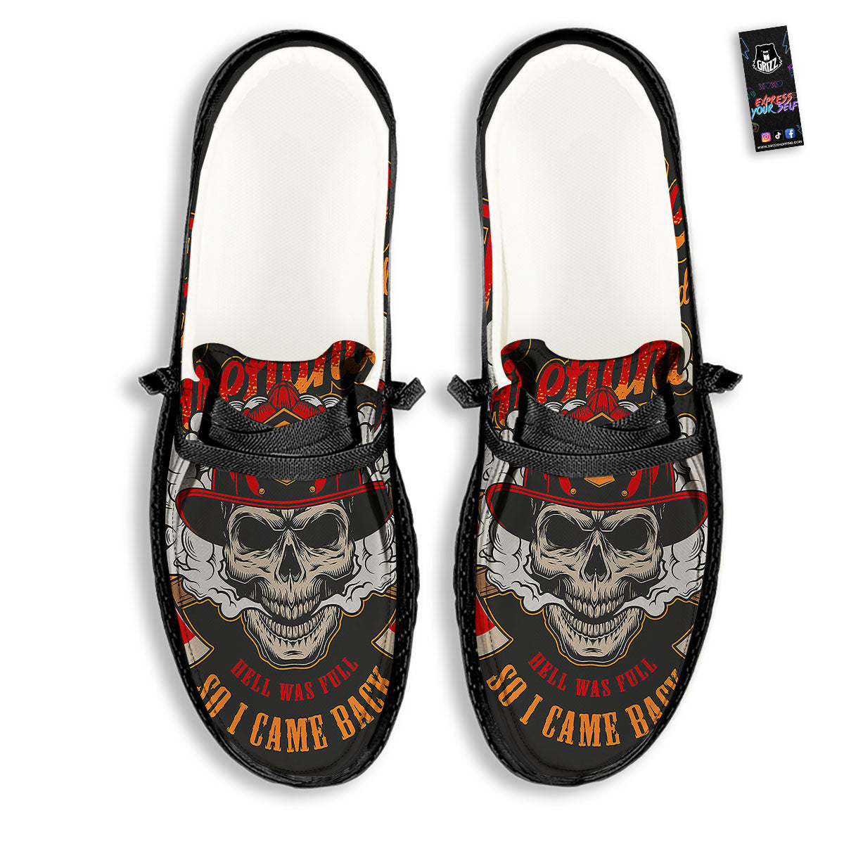 Skull Firefighter Department Print Black Loafers-grizzshop