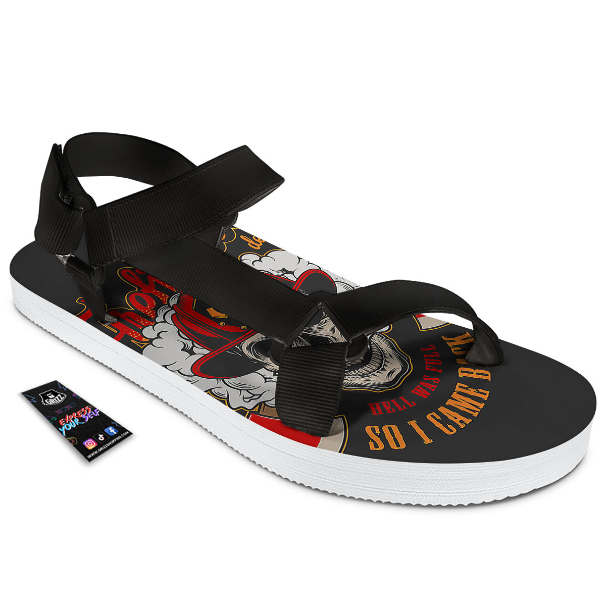 Skull Firefighter Department Print Black Open Toe Sandals-grizzshop