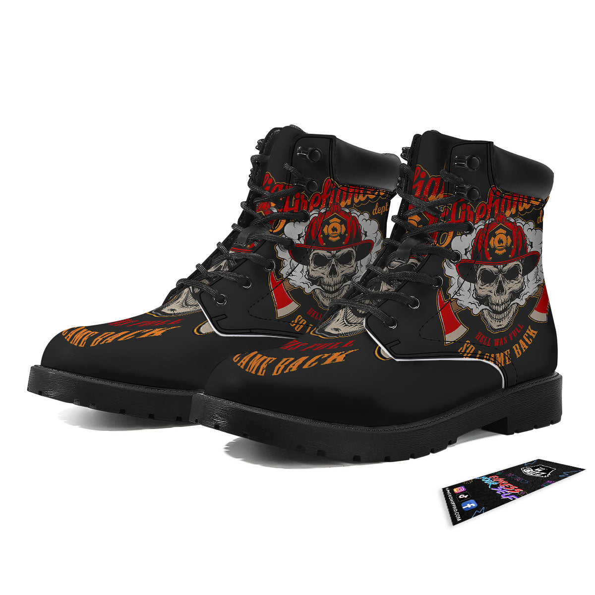Skull Firefighter Department Print Boots-grizzshop