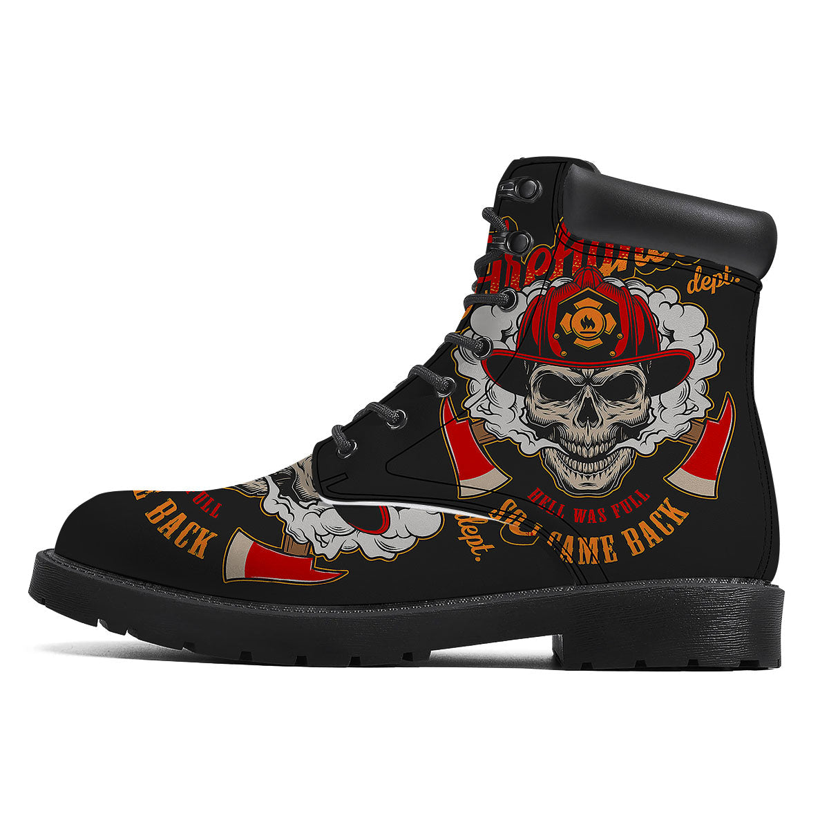 Skull Firefighter Department Print Boots-grizzshop
