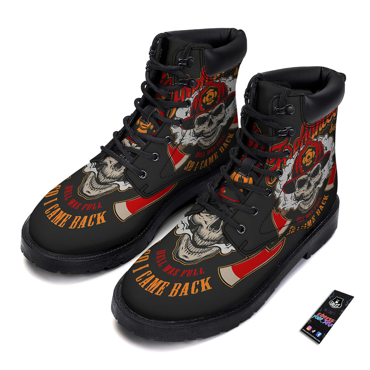 Skull Firefighter Department Print Boots-grizzshop