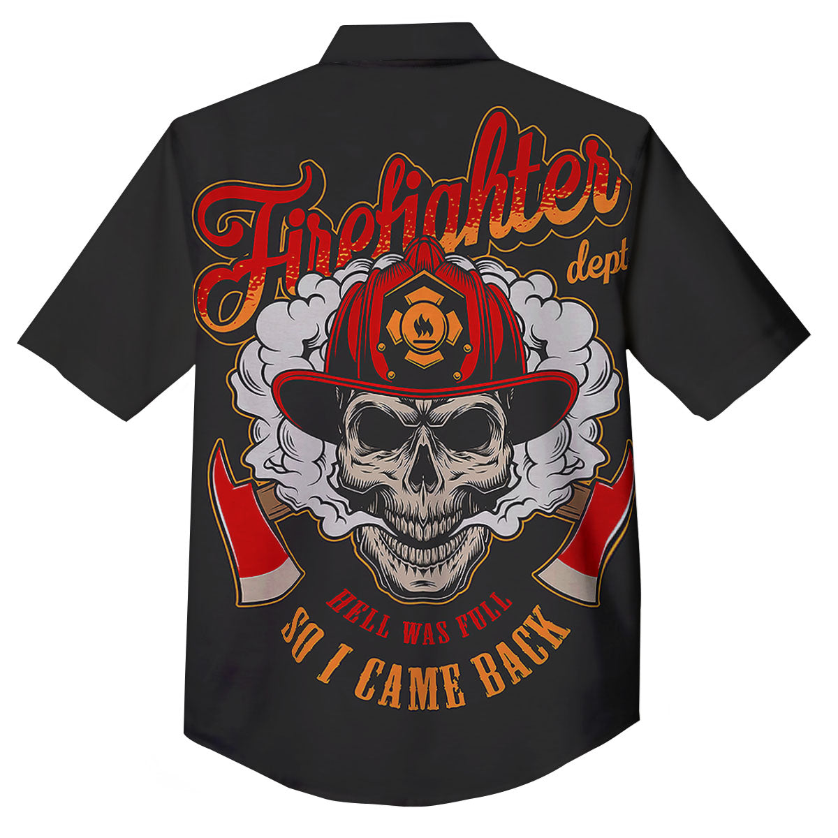 Skull Firefighter Department Print Button Up Shirt-grizzshop