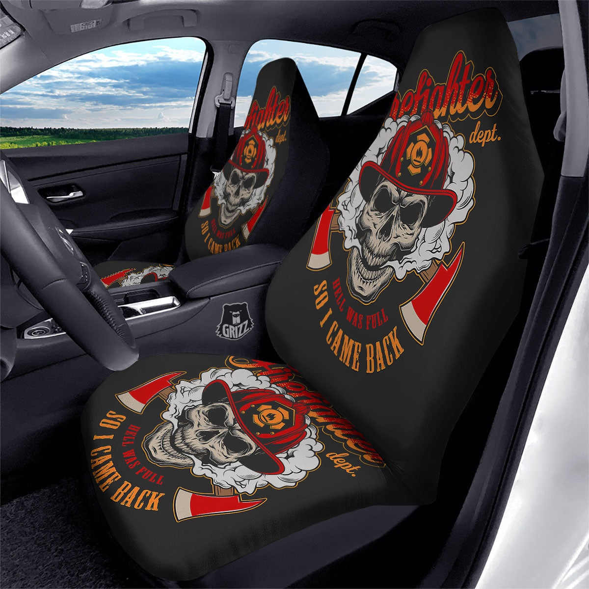 Skull Firefighter Department Print Car Seat Covers-grizzshop