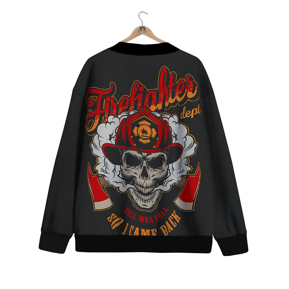 Skull Firefighter Department Print Cardigan-grizzshop