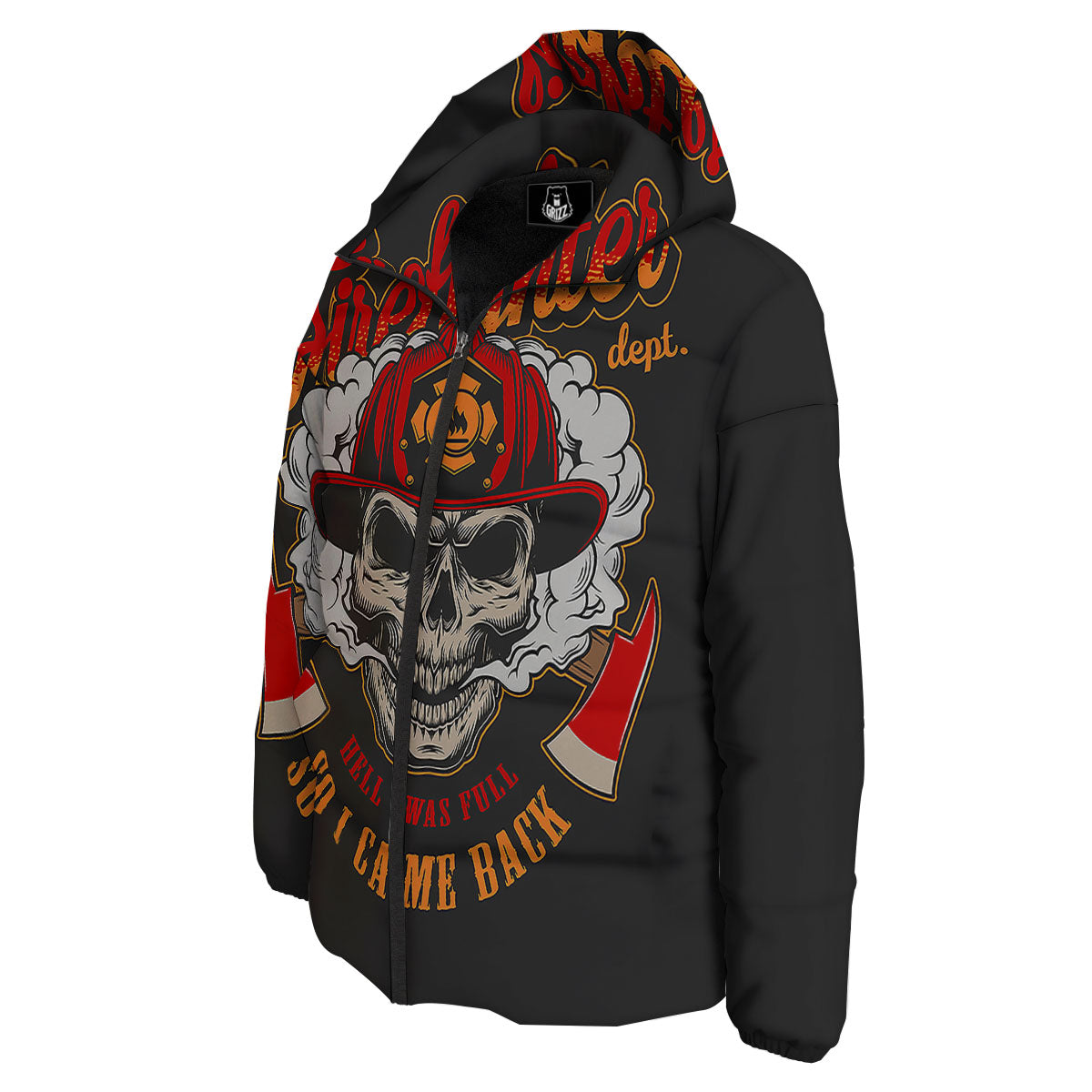 Skull Firefighter Department Print Down Jacket-grizzshop