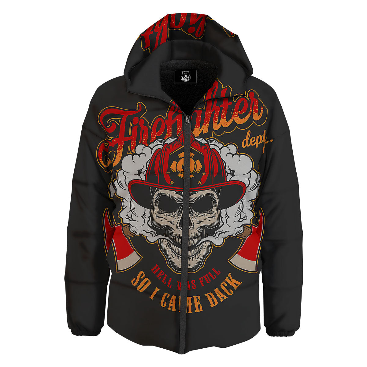 Skull Firefighter Department Print Down Jacket-grizzshop