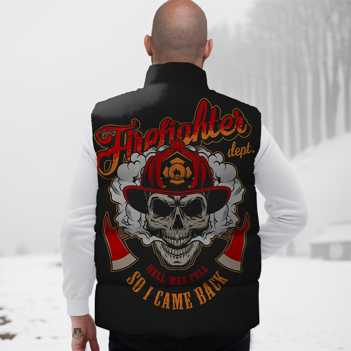 Skull Firefighter Department Print Down Vest