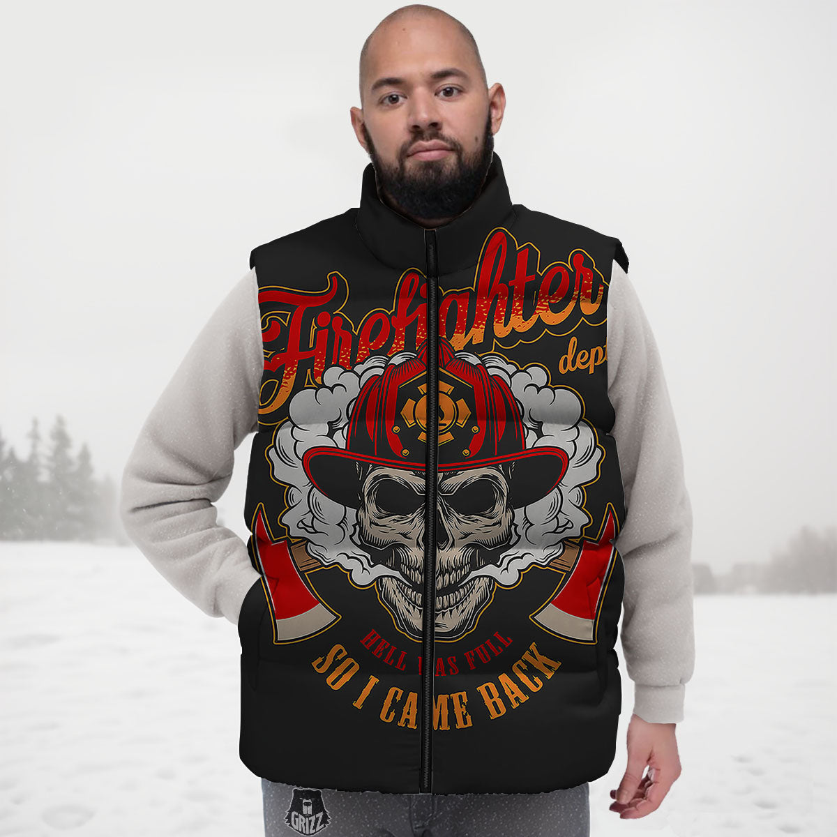 Skull Firefighter Department Print Down Vest