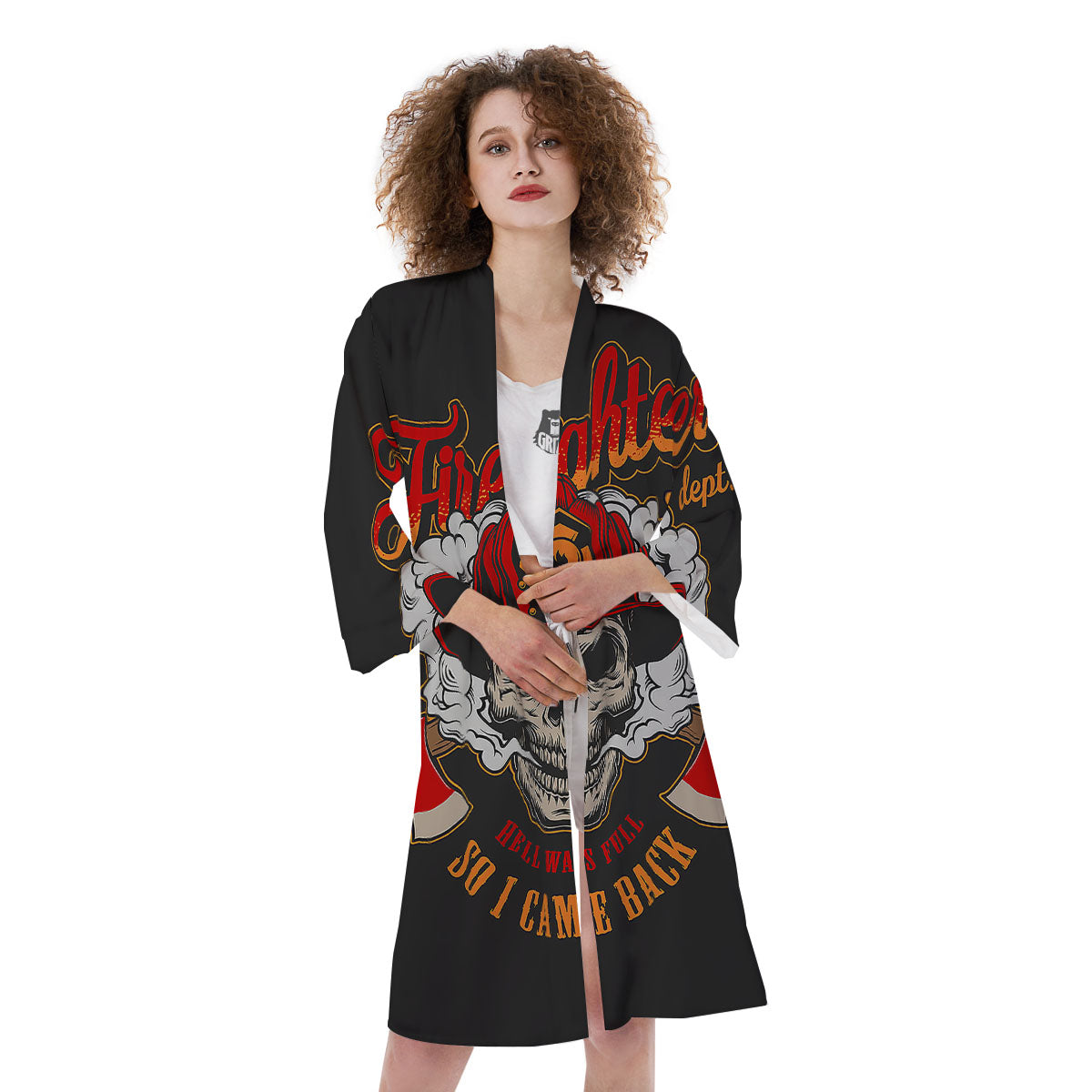 Skull Firefighter Department Print Kimono-grizzshop
