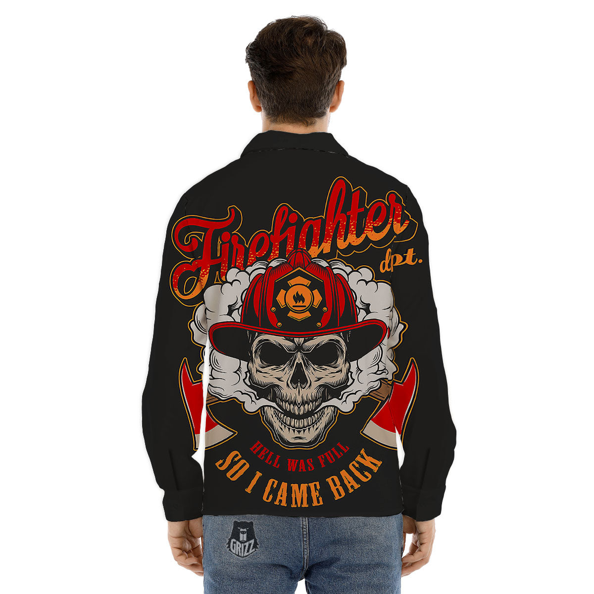 Skull Firefighter Department Print Men's Dress Shirts-grizzshop