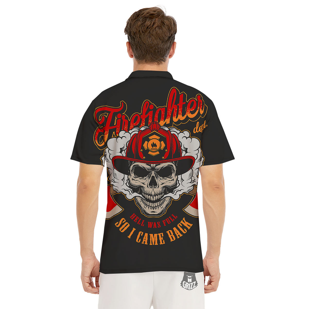 Skull Firefighter Department Print Men's Golf Shirts-grizzshop