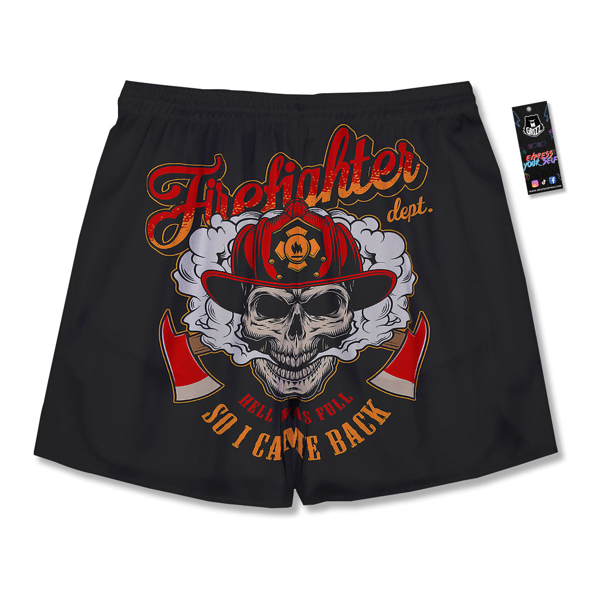Skull Firefighter Department Print Men's Running Shorts-grizzshop