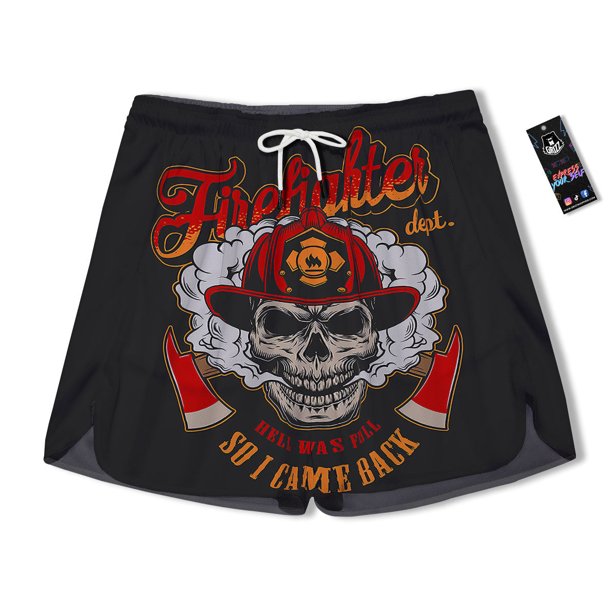 Skull Firefighter Department Print Men's Running Shorts-grizzshop
