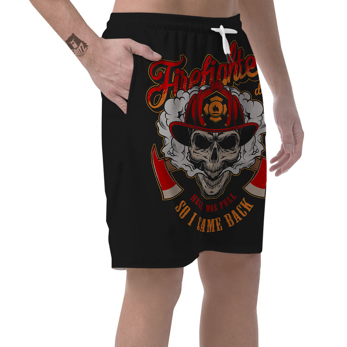 Skull Firefighter Department Print Men's Shorts-grizzshop
