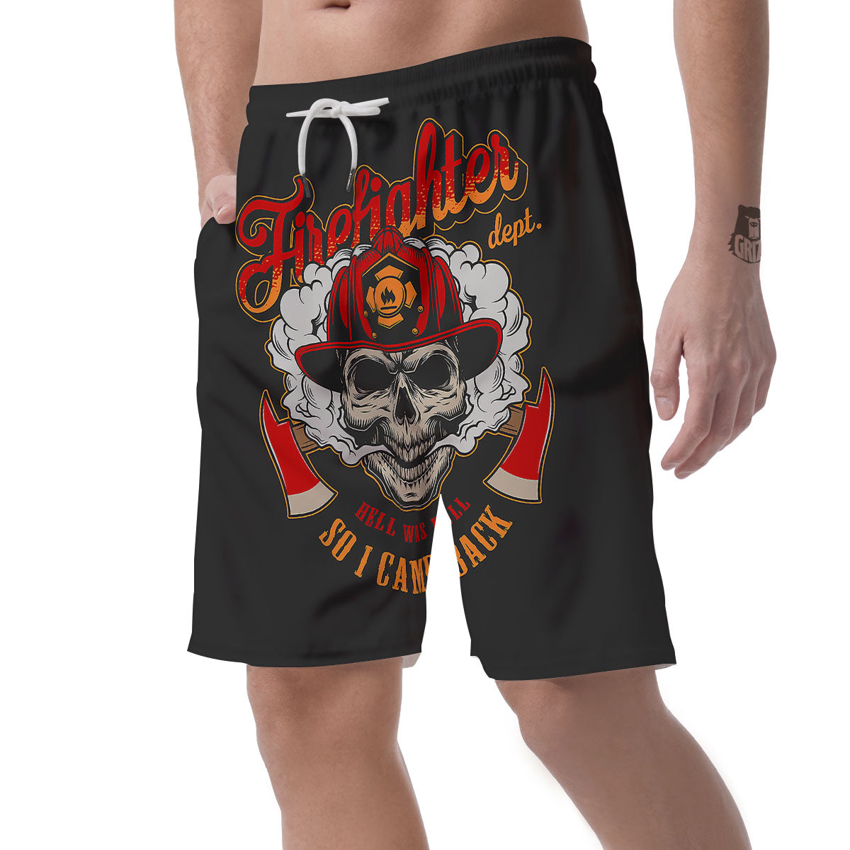 Skull Firefighter Department Print Men's Shorts-grizzshop