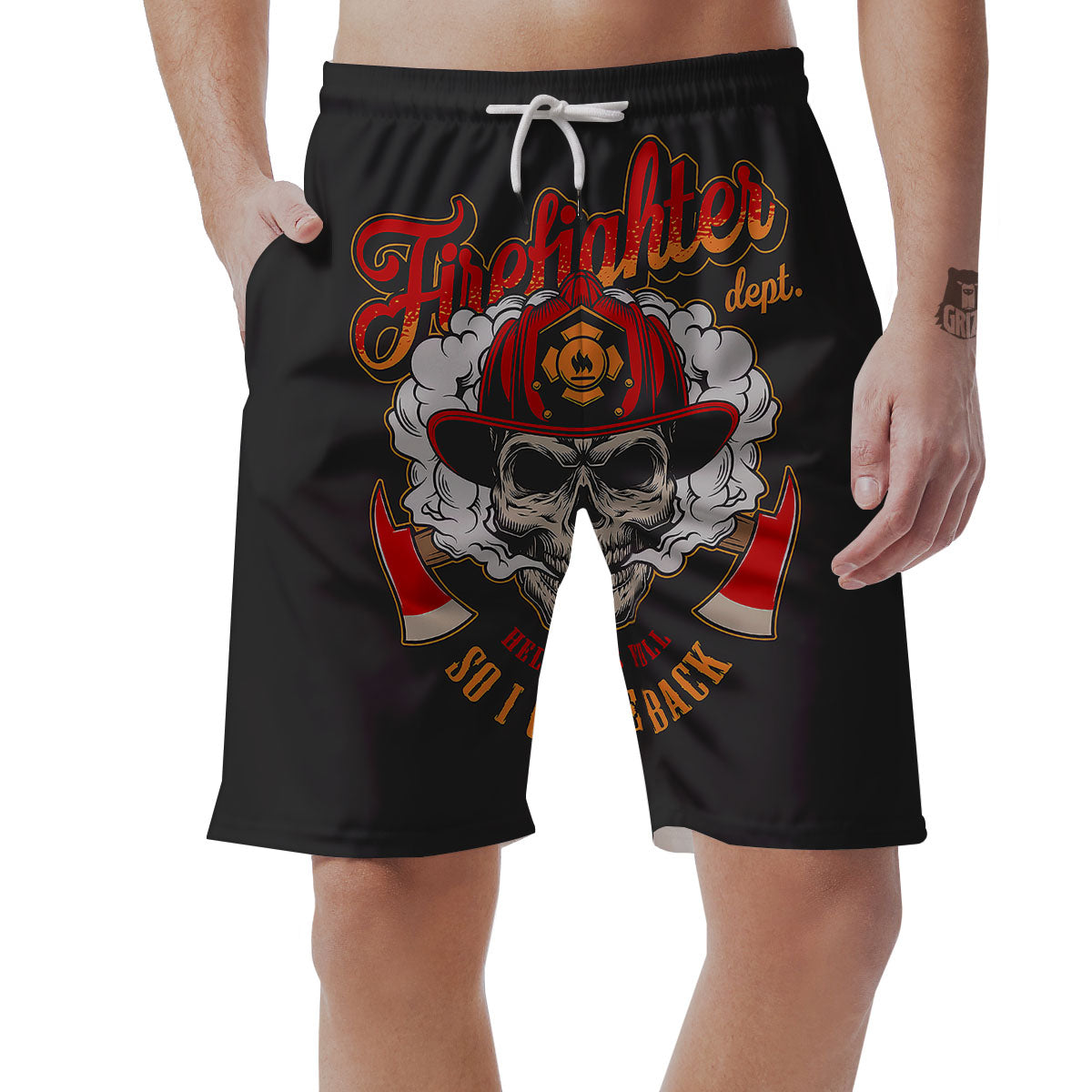 Skull Firefighter Department Print Men's Shorts-grizzshop