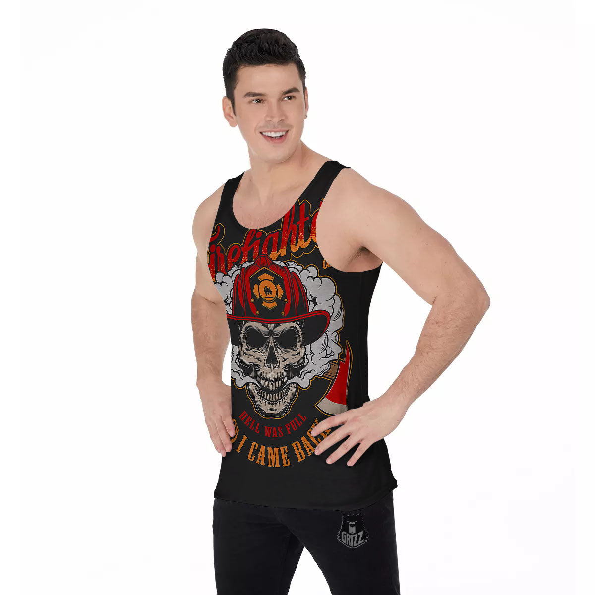 Skull Firefighter Department Print Men's Tank Top-grizzshop
