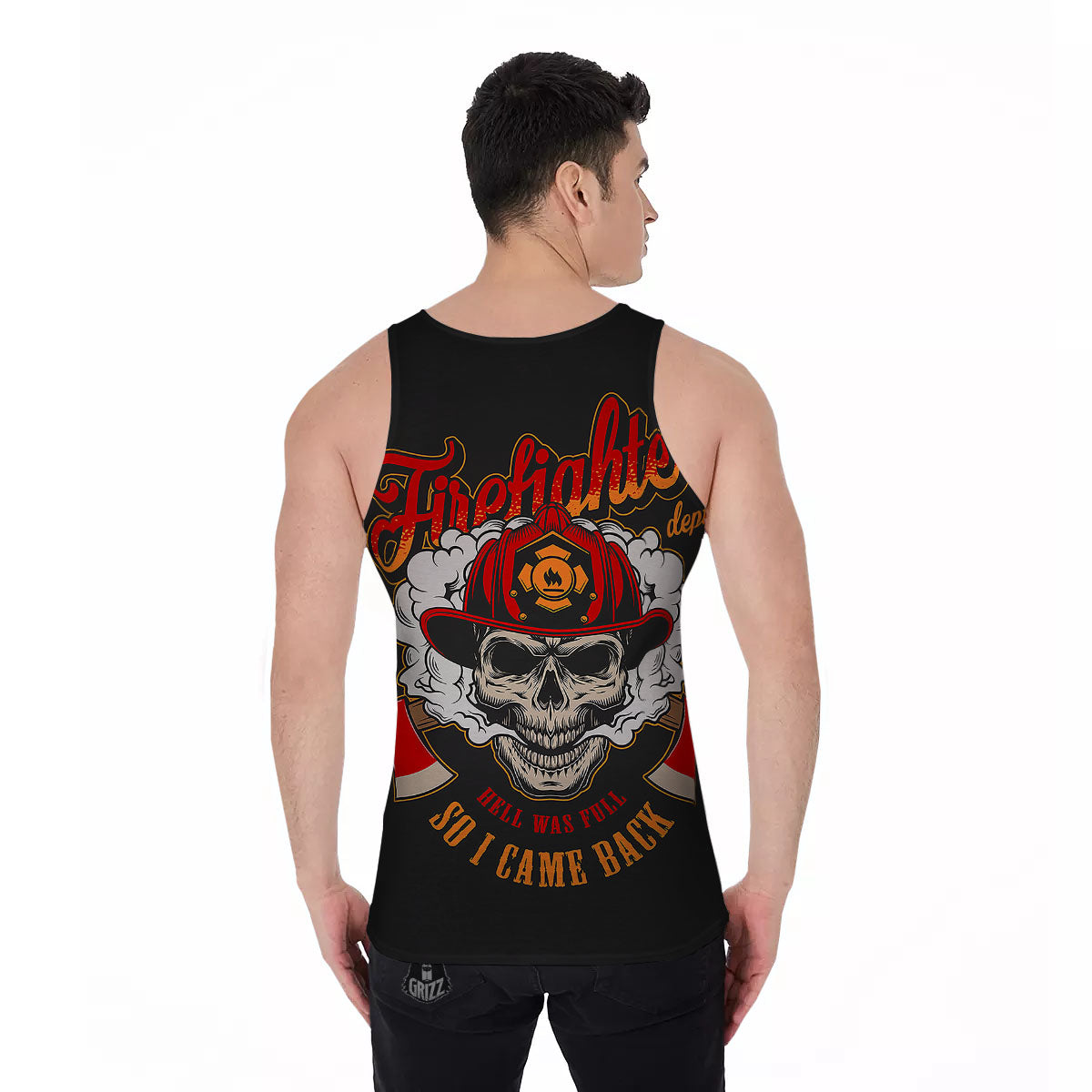Skull Firefighter Department Print Men's Tank Top-grizzshop