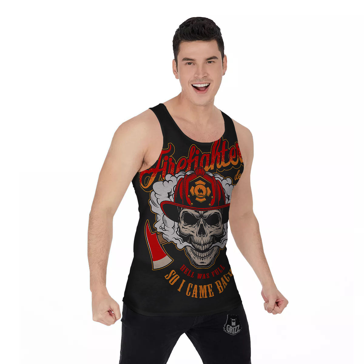 Skull Firefighter Department Print Men's Tank Top-grizzshop